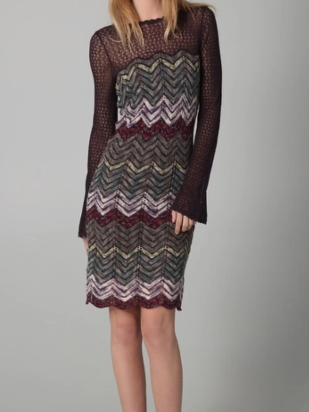 Free People Dress Womens XS Crochet Knit Chevron Bell Sleeve Scoop Back